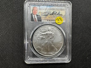 lot 33 image: 2021 - Type 1  American Silver Eagle Bowers Autographed PCGS Gem Uncirculated