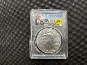 lot 34 image: 2022 American Silver Eagle Bowers Autographed PCGS Gem Uncirculated