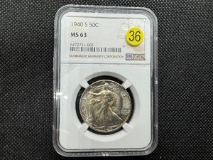 lot 36 image: 1940-S Walking Liberty NGC MS63