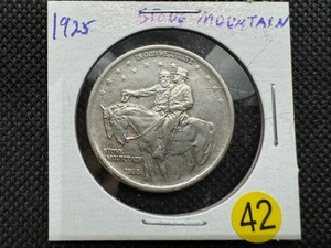 lot 42 image: 1925 Stone Mountain Commemorative Silver Half Dollar -  PCGS Price Guide for an AU55 is $65.00