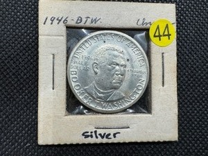 lot 44 image: 1946 High Grade Booker T. Washington Commemorative Silver Half Dollar