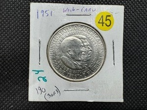 lot 45 image: 1951 High Grade Washington-Carver Commemorative Silver Half Dollar