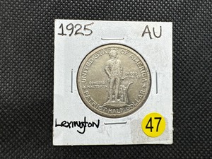 lot 47 image: 1925 AU Lexington Commemorative Silver Half Dollar -  PCGS Price Guide for an AU55 is $90.00