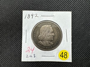 lot 48 image: 1892 Columbian Expo Commemorative Silver Half Dollar