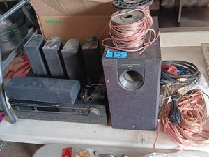 lot 15 image: Yamaha Receiver HTR-5630 With 5-Surround Speakers & Sub With All Wiring.