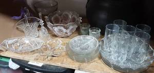 lot 47 image: Large Lot Of Glassware Bowl, Basket, Plates, Platters, Bell & Relish Dishes