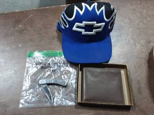 lot 60 image: New Lambskin Wallet, Pocket Knife, Chevy Cap
