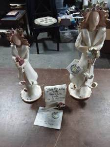 lot 64 image: Pair Of Blue Sky Clayworks By Heather Goldminc Taper Candle Holders 12 & 15