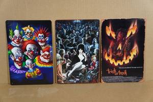 lot 209 image: 3 Metal Halloween Themed Signs