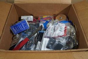 lot 262 image: Box of Assorted Hardware and Tools