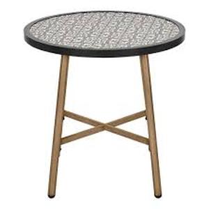lot 17 image: Hampton Bay Mix and Match Round Metal Outdoor Coffee Table with Ceramic Tile Top    Customer Returns See Pictures