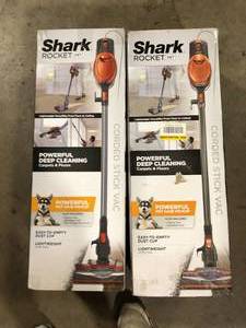 lot 26 image: Lot of Shark Rocket Bagless Corded Stick Vacuum for Hard Floors and Area Rugs with Powerful Pet Hair Pickup in Orange used  Customer Returns See Pictures