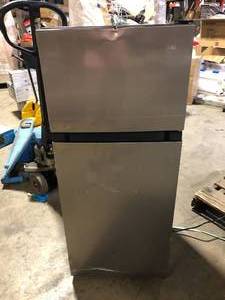 lot 28 image: Vissani 4.5 cu. ft. 2-Door Mini Refrigerator in Platinum Steel with Freezer Slight Damage  Customer Returns See Pictures