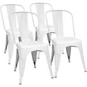 lot 38 image: LACOO 18 in. Silver Metal Dining Chairs Stackable Indoor Outdoor Chair Patio Chicken Chair (Set of 4)   Customer Returns See Pictures