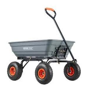 lot 42 image: VEVOR 4 cu. ft. Dump Cart Poly with Easy to Assemble Steel Frame Dump Wagon with 2-in-1 Convertible Handle Garden Cart Customer Returns See Pictures