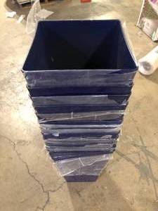 lot 22 image: Lot of Vigoro 11.5 in. Harmony Medium Cobalt Blue Plastic Square Planter (11.5 in. L x 11.5 in. W x 20 in. H) Customer Returns See Pictures
