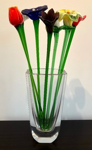 lot 28 image: Colorful Glass Floral Stems with Vase