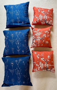 lot 40 image: Accent Pillows, Blue Embroidery and Oriental Cherry Blossoms Japanese Style Decorative Throw Pillows