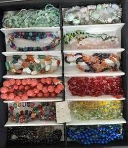 Lot Of 17 Vintage Necklaces, Earrings (Some Glass)