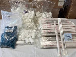 Lot Of 180 NEW FisherBrand 25mL IN 210mL Serological Pipettes and Lot Of 100 NEW White Pill Bottles with Bottle Caps