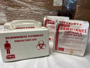 Lot of (2 each) NEW Bloodborne Pathogen Protection Kit and Compliance Disposable Clean-Up Kit for HIV-1Aids Virus