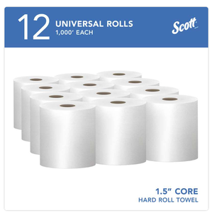MSRP $250  1 Case (12 Rolls) NEW&nbspScott� Essential Universal High-Capacity Hard Roll Towels (1000 ft each roll), with Absorbency Pockets