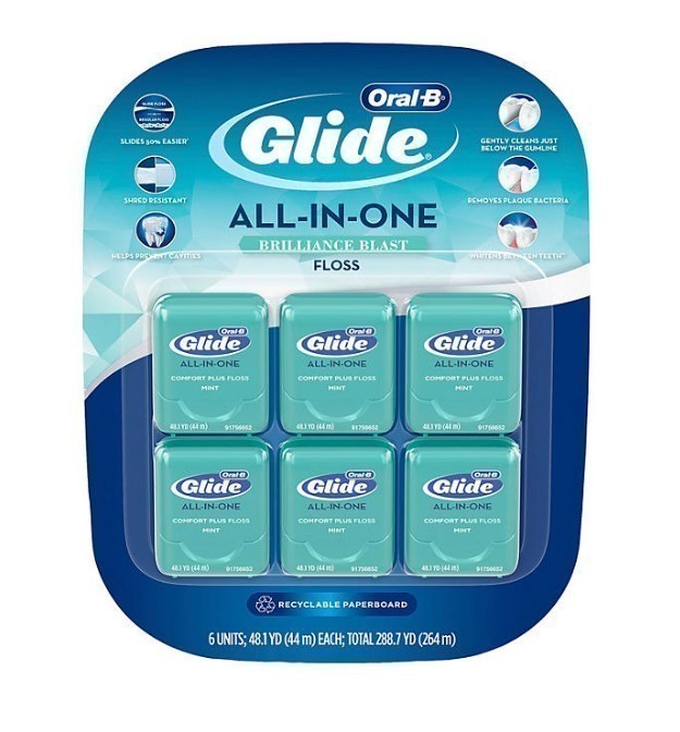 lot 719 image: NEW 6 Pack of Oral-B Glide All-In-One Comfort Plus Floss - Brilliance Blast Mint
