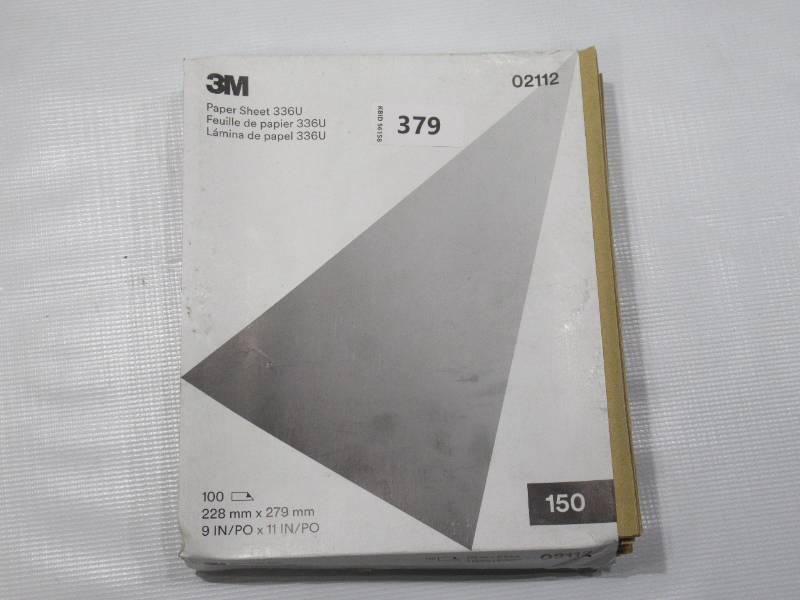 lot 379 image: NEW 3M Paper Sheet 336U Sanding Paper 02112, 9 x 11, 150 Grit, 100 sheets