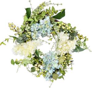 lot 202 image: Vickerman 24 Everyday Artificial Green Hydrangea Berry Wreath - Faux Indoor Floral Greenery Wreath