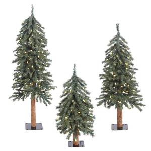 lot 212 image: Vickerman 2 3 4 Natural Bark Alpine Artificial Christmas Tree Set, Clear Dura-lit Lights