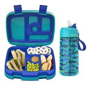 lot 296 image: NEW Bentgo Kids Prints Lunch Box & Water Bottle Set - Sharks