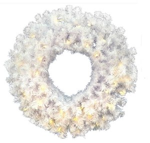 lot 172 image: Vickerman A805837 3 ft. Christmas Wreath - Crystal White 190 Classic PVC Needles - Prelit with Clear Mini Christmas Lights