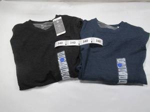 lot 340 image: NEW 2 Pack of Members Mark Mens Long Sleeve Lounge Tees in SMALL - (Heather Blue Cove, Heather Black Soot)