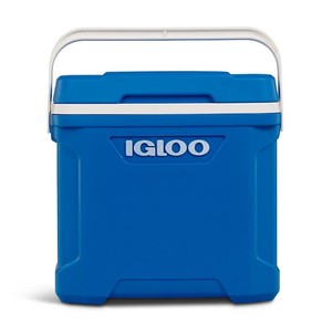 lot 362 image: NEW Igloo 30-Quart Cooler With Bail Handle and Built-In Cup Holders - BlueWhite