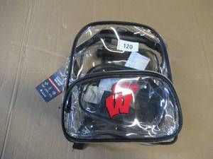 lot 120 image: NEW  Logo Brands Officially Licensed Clear Stadium Bag Set Wisconsin Badgers