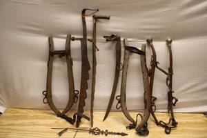 lot 18 image: Collection of Vintage Sleigh Runners and Iron Components