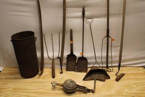 lot 19 image: Vintage Agricultural Tools and White Mountain Hand Crank Freezer