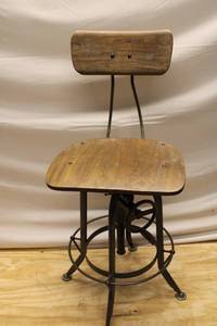 lot 22 image: Industrial Adjustable Height Wood and Metal Bar Stool