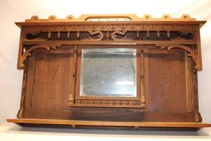 lot 24 image: Antique Wooden Wall Shelf with Mirror