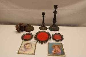lot 38 image: Vintage Metal Frames and Candlestick Holders Lot