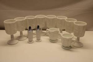 lot 39 image: Vintage Milk Glass Goblets and Shakers Set - 12 Pieces