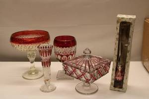 lot 42 image: Elegant Crystal and Ruby Red Glassware Set