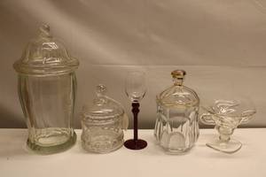 lot 52 image: Assorted Glassware Collection with Vintage Jar and Goblet