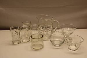lot 56 image: Vintage Glassware Collection with Pitcher and Assorted Glasses