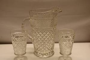 lot 59 image: Vintage Diamond Cut Glass Pitcher and Tumbler Set