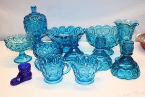lot 69 image: Lot of Blue Moon & Star Glassware and Amber Glass Goblets