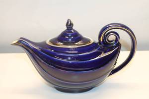 lot 86 image: Vintage Cobalt Blue Ceramic Teapot with Gold Accents