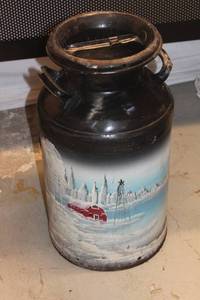 lot 114 image: Vintage Hand-Painted Milk Can with Winter Scene