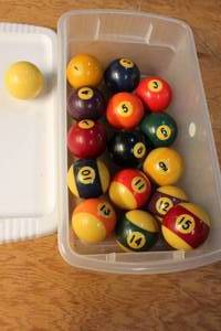 lot 439 image: Set of Billiard Balls in Plastic Container