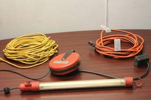 lot 223 image: Lot of 3 Electrical Cords and Tape Light - Craftsman Reel & Extension Cables